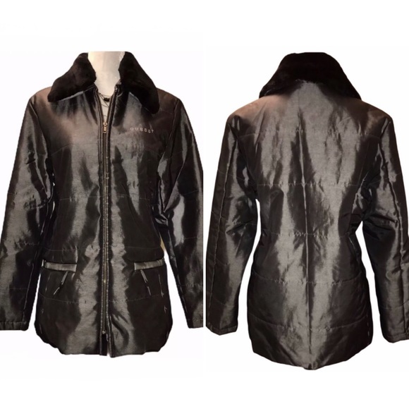 GUESS Womans Coat Jacket w/Fur Collar - Sz Small - Picture 13 of 13